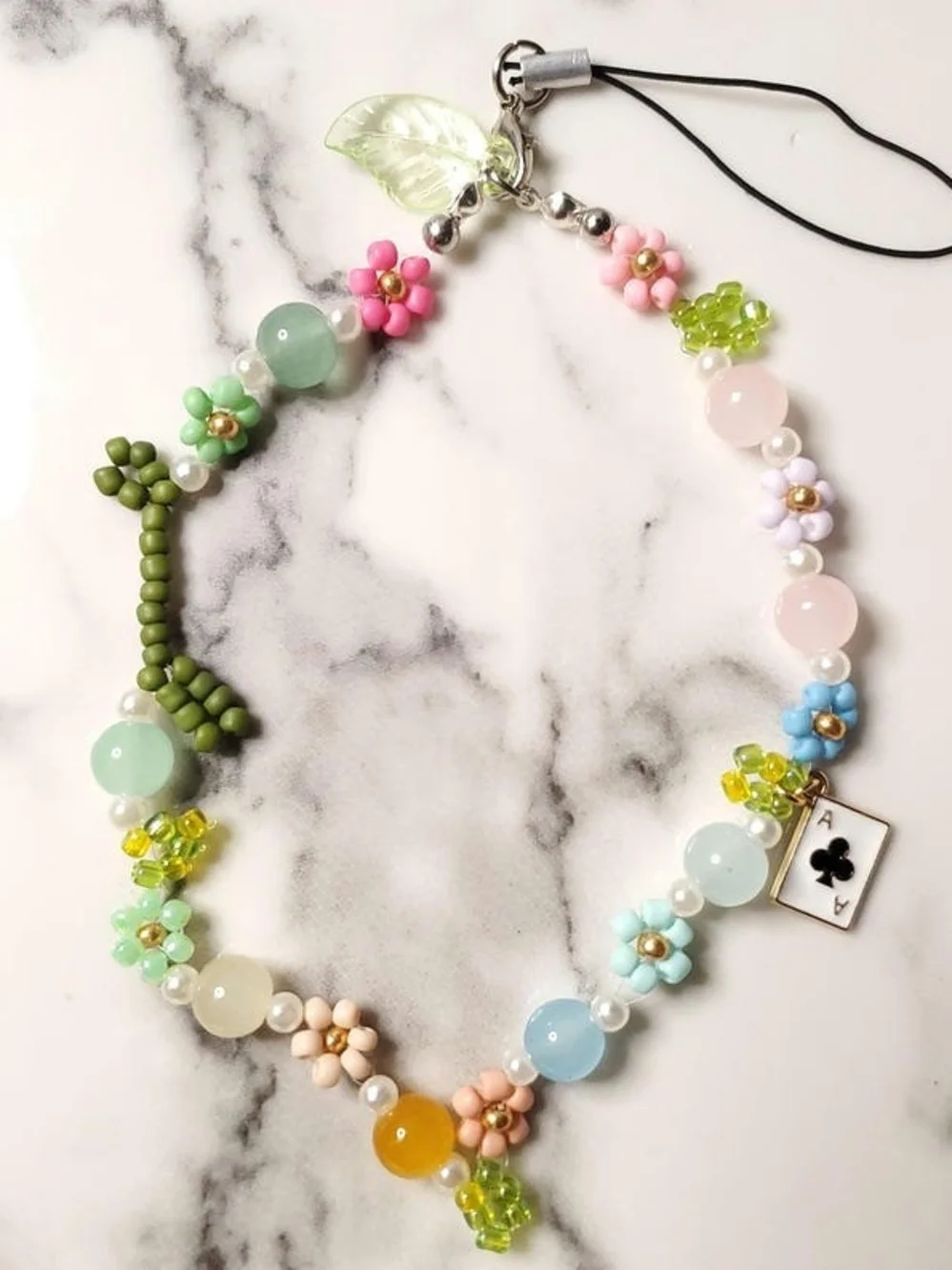 Pastel Beaded Floral Coquette Y2K Phone Charm Wristlet Bracelet